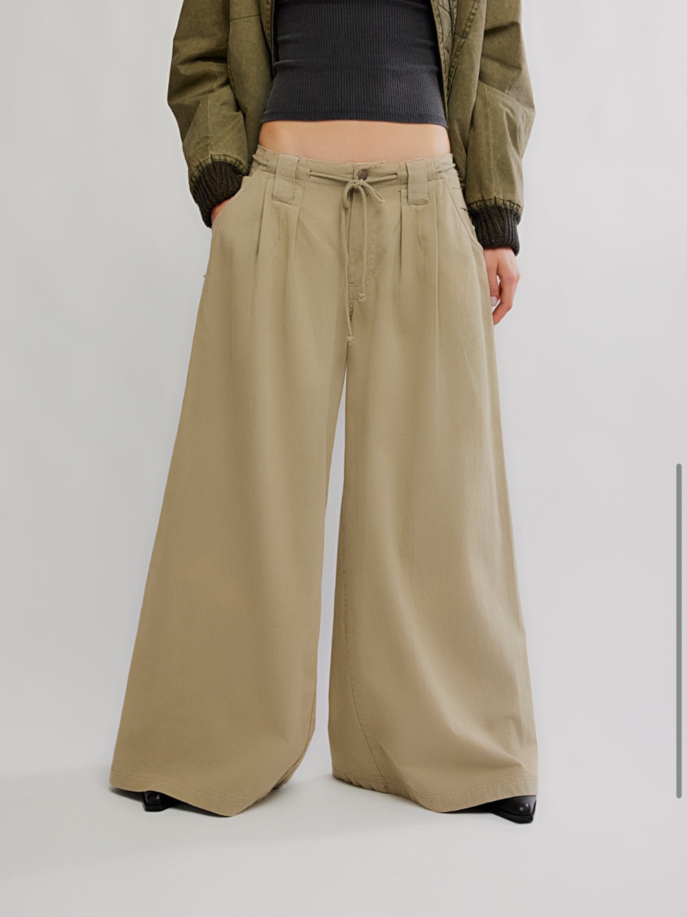 Free People Khaki Julien Extra Wide-Leg Pants